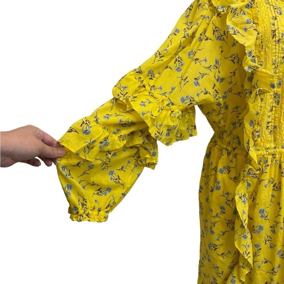 Happy X Nature Yellow Meadow Ditzy Floral Ruffle Sleeve Tiered Prairie Dress - Picture 3 of 16